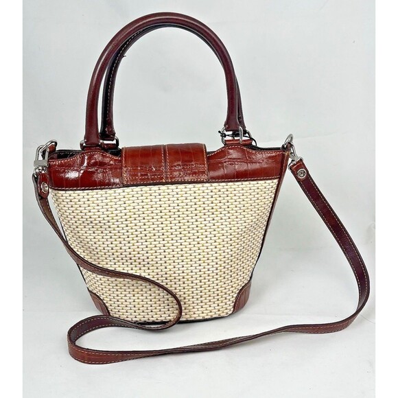 NWT MC Marc Chantal Shoulder Bag Brown Leather Trim Woven Straw Nickel Hardware - Picture 4 of 16